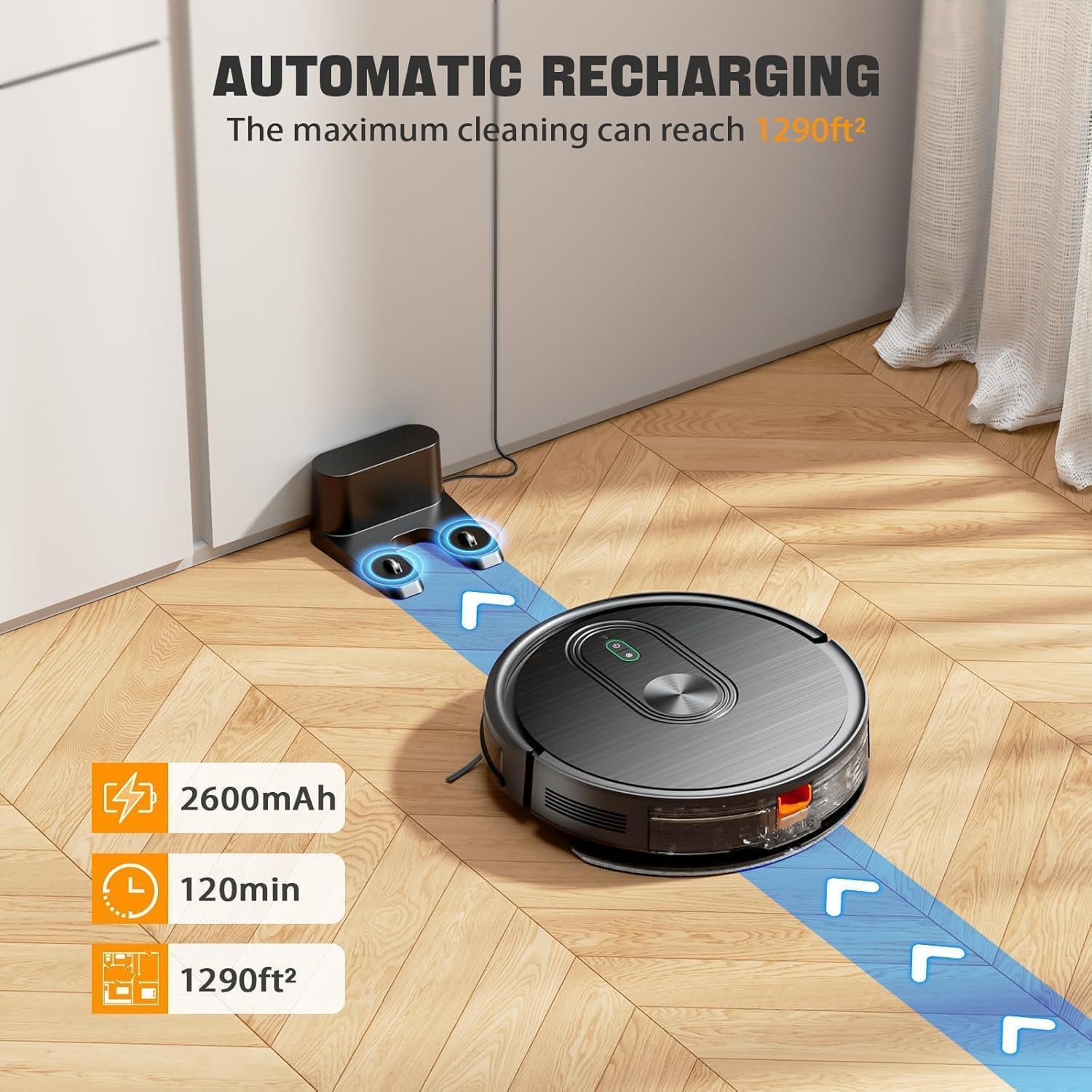 Robot Vacuum and Mop Combo, 2 in 1 Mopping Robot Vacuum Cleaner with Schedule, Wi-Fi/Voice/App, Strong Suction, Ease of Use, Self-Charging Robotic Vacuum, Slim, Ideal for Hard Floor, Pet Hair, Carpet - Image 4