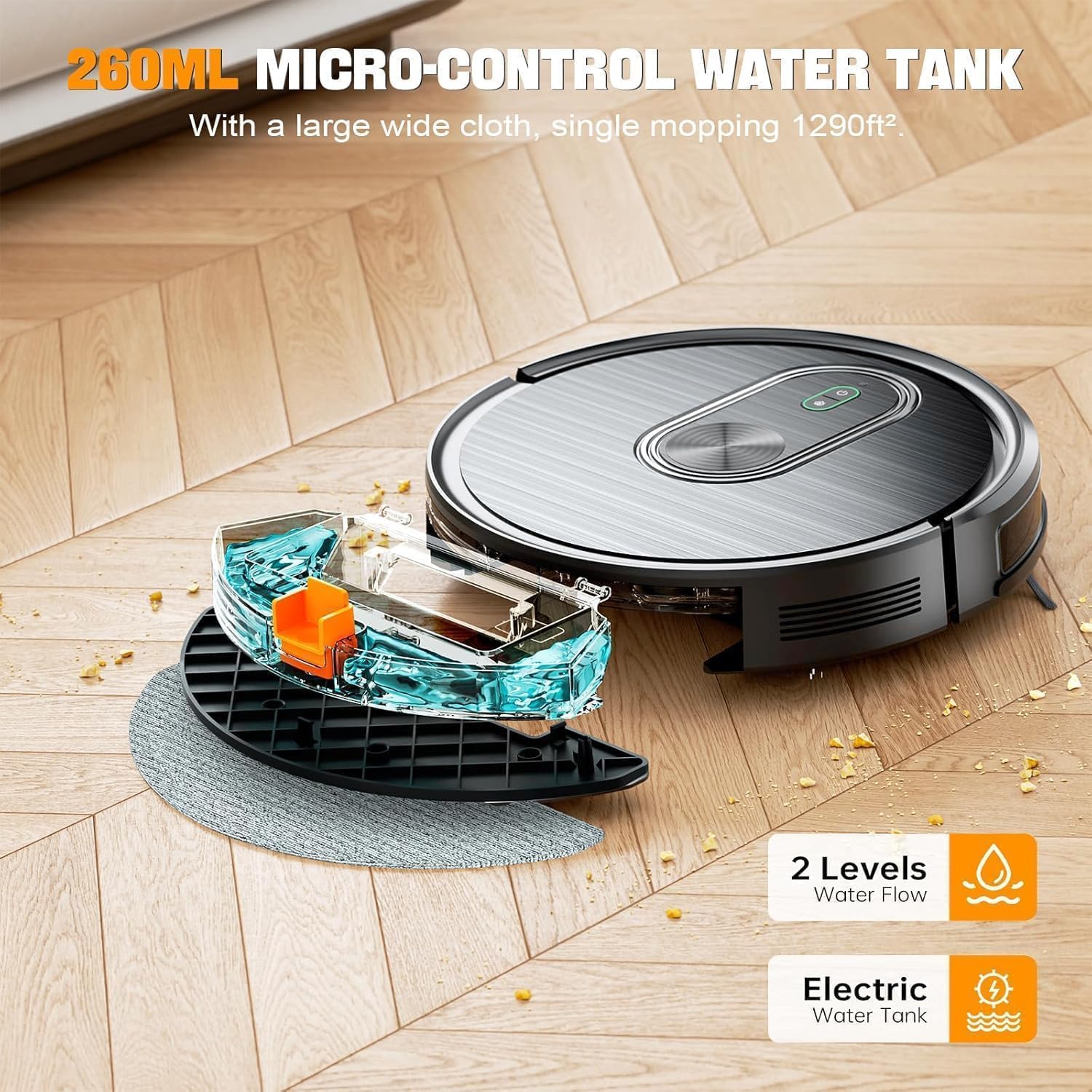Robot Vacuum and Mop Combo, 2 in 1 Mopping Robotic Vacuum with Schedule, App/Bluetooth/Voice, Max Suction 3200Pa, Self-Charging Robot Vacuum Cleaner, Slim, Ideal for Pet Hair, Hard Floor, Carpet - Image 5