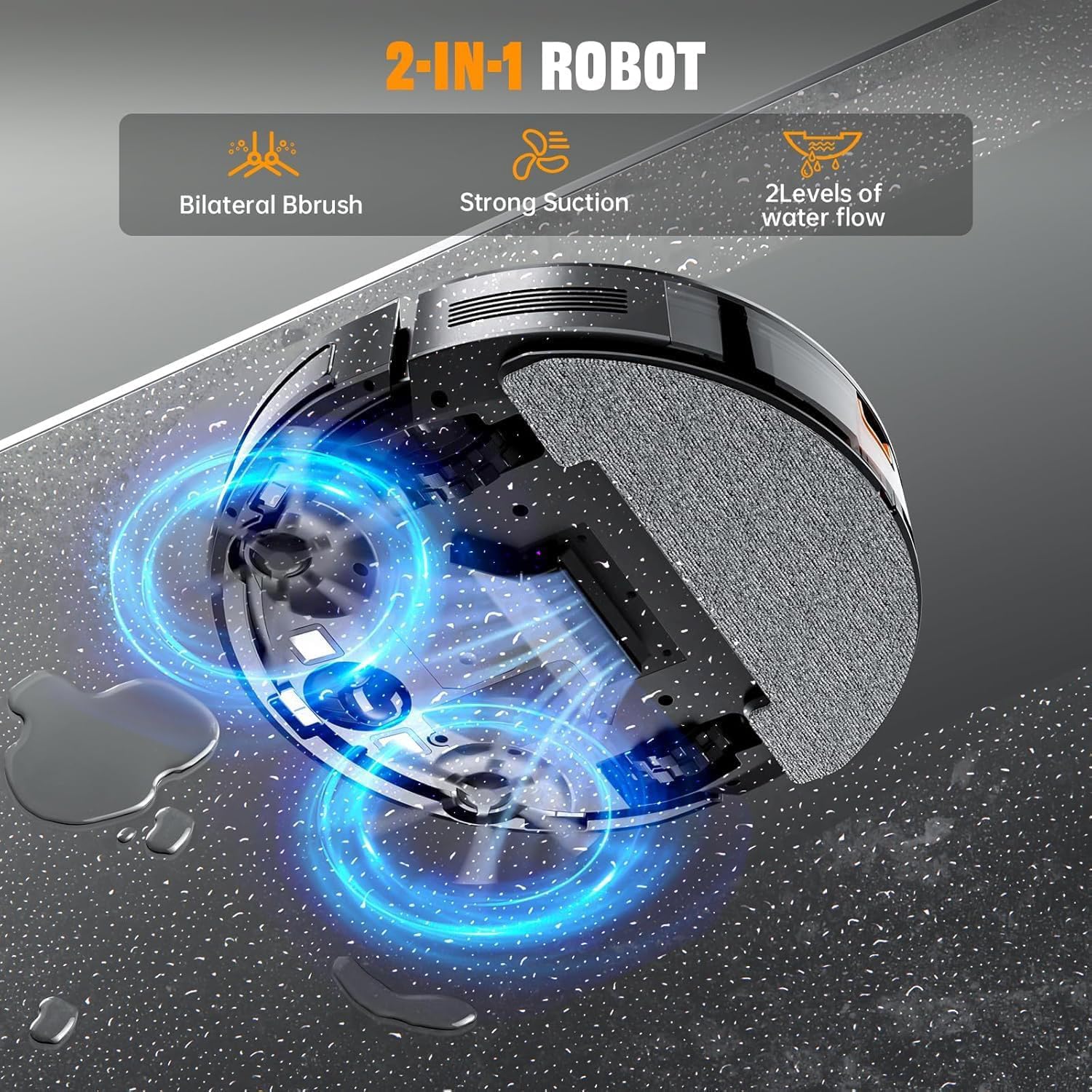 Robot Vacuum and Mop Combo, 2 in 1 Mopping Robotic Vacuum with Schedule, App/Bluetooth/Voice, Max Suction 3200Pa, Self-Charging Robot Vacuum Cleaner, Slim, Ideal for Pet Hair, Hard Floor, Carpet - Image 6