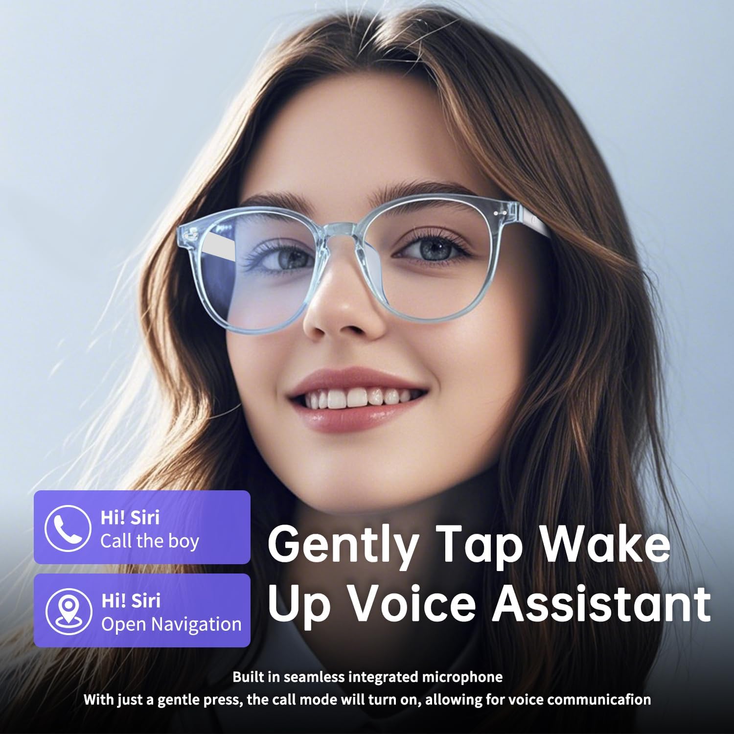 Smart Glasses for Women Men, Bluetooth Glasses with Photochromic Lenses Touch Control Voice Assistant for Clear Audio Remote Photography, Transparent frame and white legs, Perfect for Indoor Outdoor - Image 2
