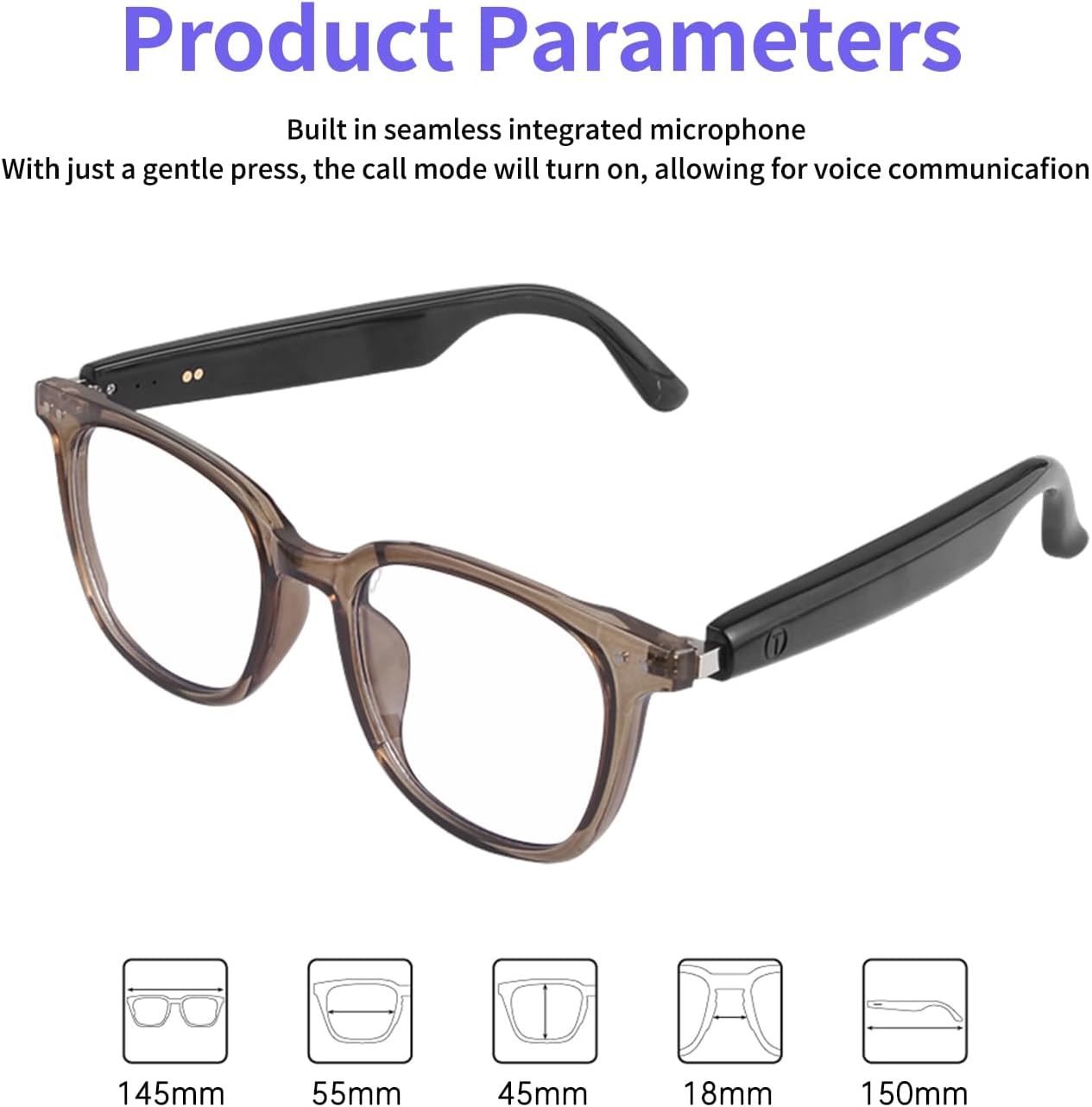 Smart Glasses for Women Men, Bluetooth Glasses with Photochromic Lenses Touch Control Voice Assistant for Clear Audio Remote Photography, Transparent frame and white legs, Perfect for Indoor Outdoor - Image 3