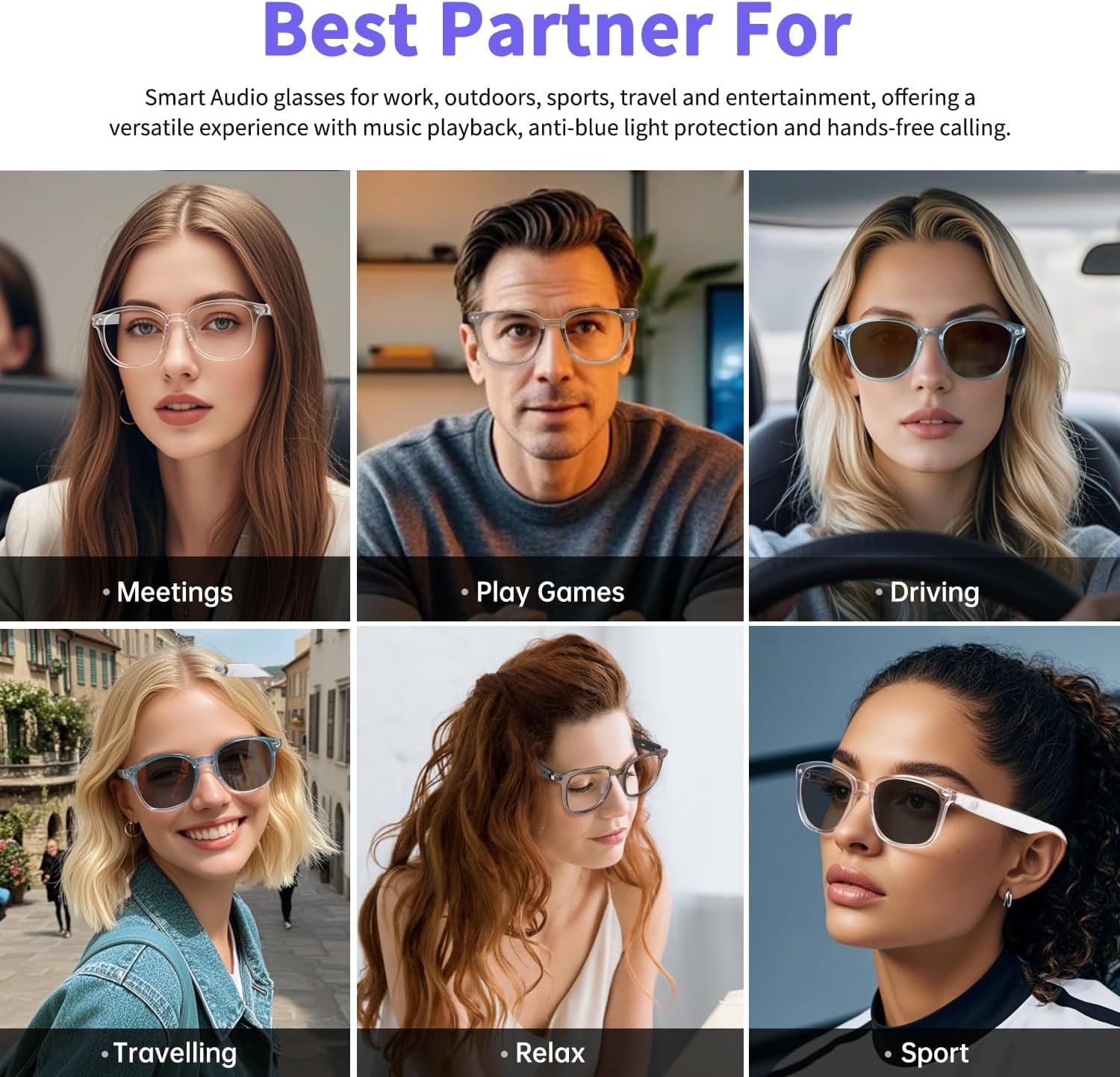 Smart Glasses for Women Men, Bluetooth Glasses with Photochromic Lenses Touch Control Voice Assistant for Clear Audio Remote Photography, Transparent frame and white legs, Perfect for Indoor Outdoor - Image 4