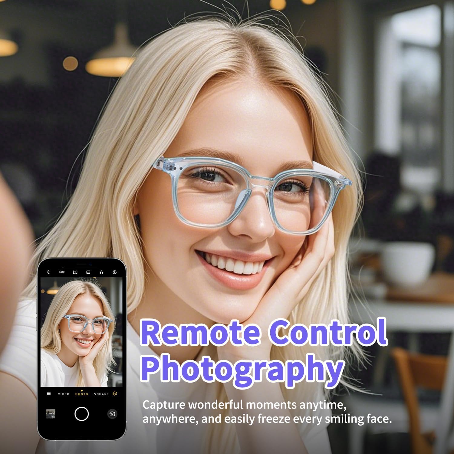 Smart Glasses for Women Men, Bluetooth Glasses with Photochromic Lenses Touch Control Voice Assistant for Clear Audio Remote Photography, Transparent frame and white legs, Perfect for Indoor Outdoor - Image 6