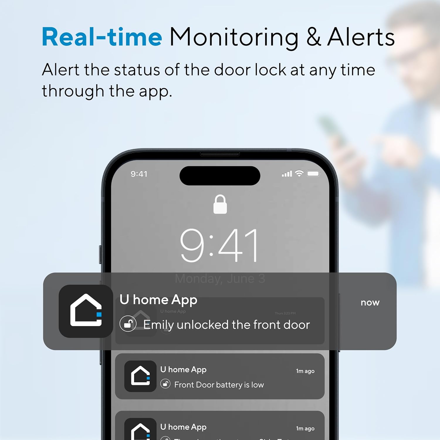 Smart Lock, ULTRALOQ U-Bolt + Bridge WiFi Adaptor, 5-in-1 Keyless Entry Door Lock with WiFi, App, Bluetooth and Keypad, Locks for Front Door, Deadbolt, ANSI Grade 1 Certified - Black - Image 9